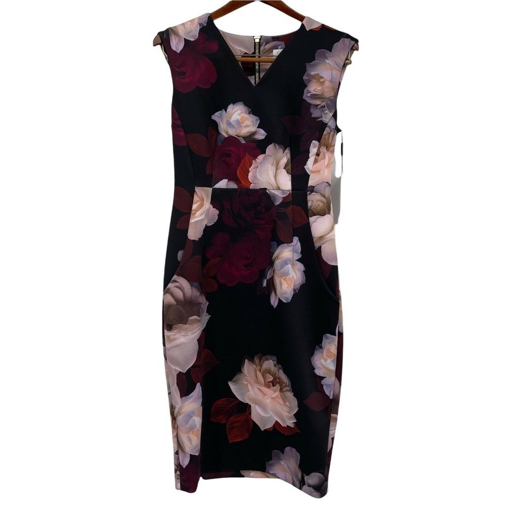 Calvin Klein Dress Floral Scuba Sleeveless Sheath  Womens Size 6  V Neck New